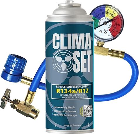 Immagine di un kit di ricarica climatizzatore auto con manometro e bomboletta