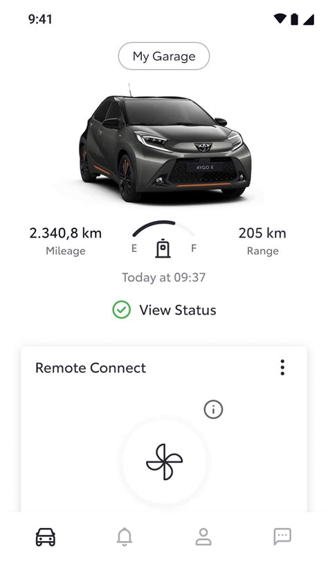 Schermata del sistema MyToyota su smartphone