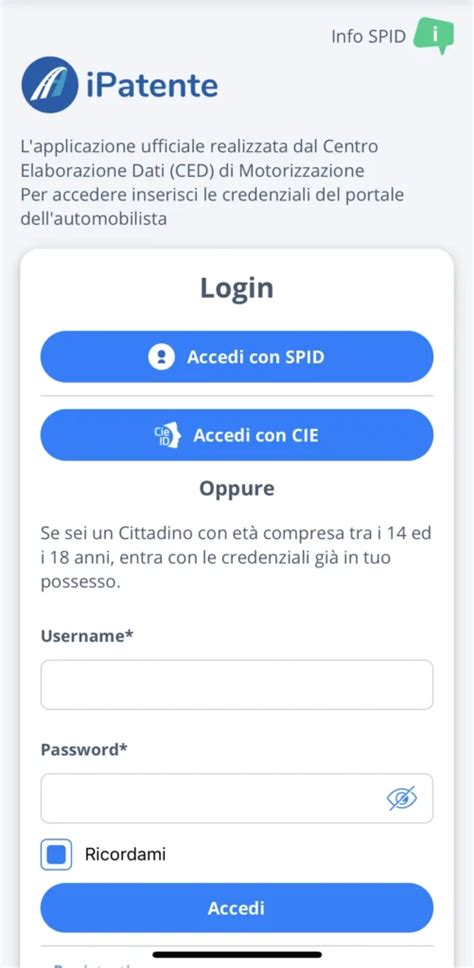 Interfaccia utente app iPatente