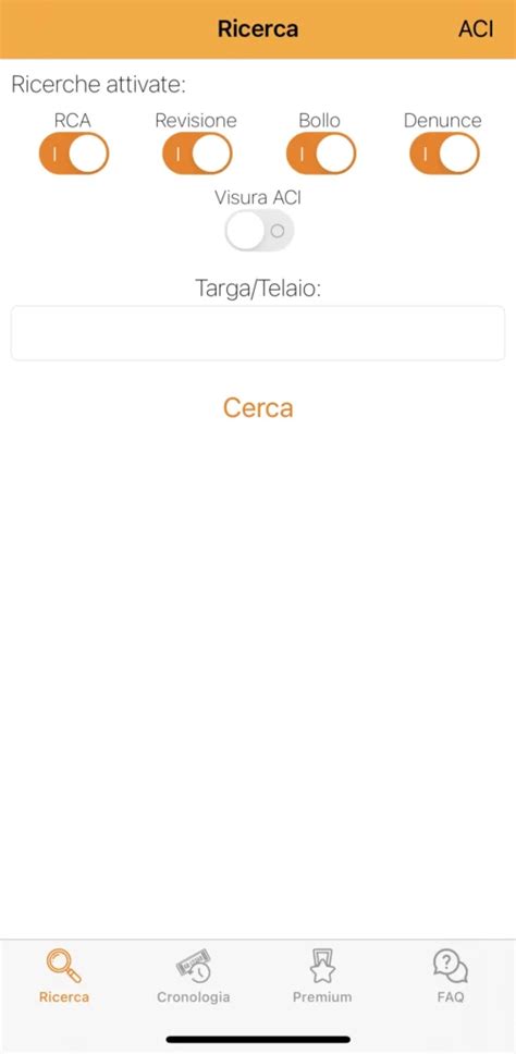Schermata dell'app Scanner Veicoli