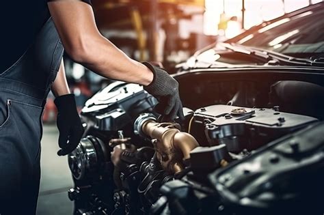 Meccanico che controlla un motore di auto