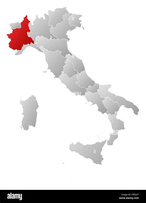 Mappa dell'Italia con evidenziate le regioni Lombardia, Piemonte e Veneto