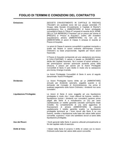 Rappresentazione di un foglio di termini e condizioni