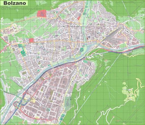 Map of Bolzano showing different colored parking zones