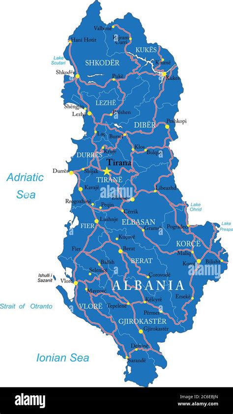 Mappa dell'Albania con evidenziate le principali città