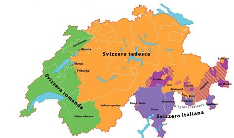 Mappa della Svizzera con evidenziata la regione della Svizzera Italiana