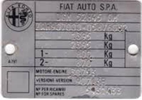 Schema con numero di telaio Fiat