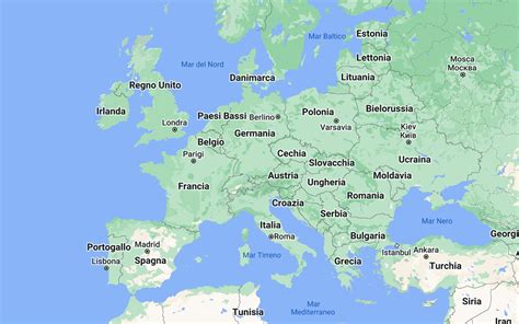 Mappa dell'Europa con punti che indicano la copertura del servizio assistenza Fiat