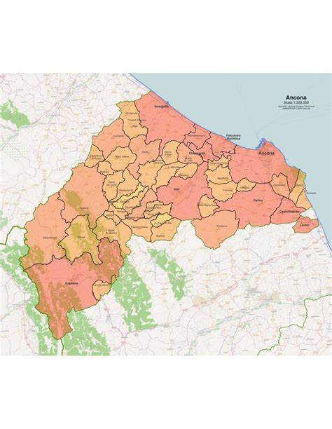 Mappa della provincia di Ancona con Jesi evidenziata