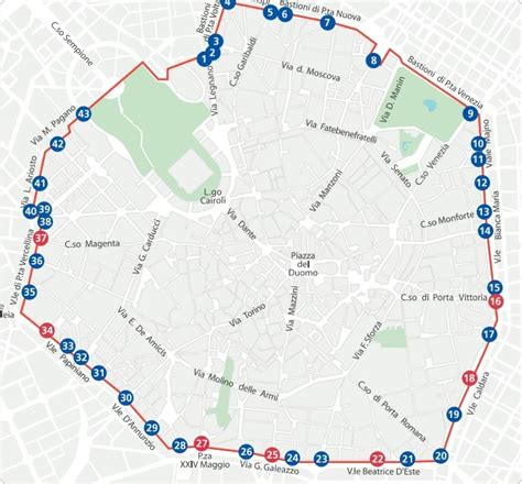 Mappa schematica della ZTL Cerchia dei Bastioni, Area C Milano