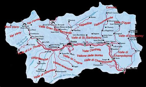 Mappa della Valle d'Aosta con indicazione di Saint Christophe