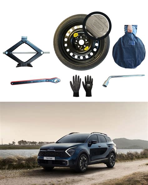 rappresentazione grafica di un ruotino di scorta posizionato accanto a una Kia Sportage