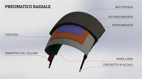 Diagramma che mostra la costruzione di uno pneumatico radiale