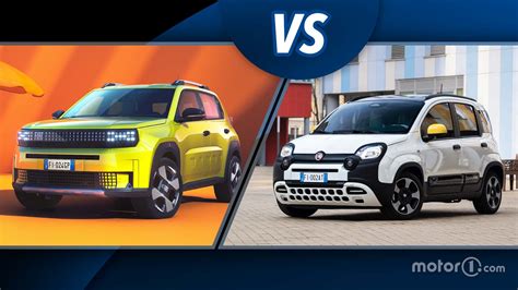 Vista laterale della prima Fiat Panda e della Grande Panda a confronto