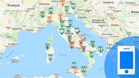 Mappa con icone di distributori di benzina e offerte speciali