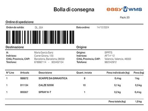 Simbolo riserva di controllo bolla di consegna