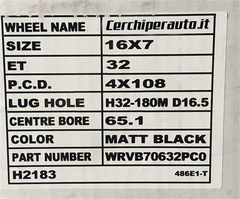Tabelle delle specifiche tecniche dei cerchi in lega per Opel Astra H
