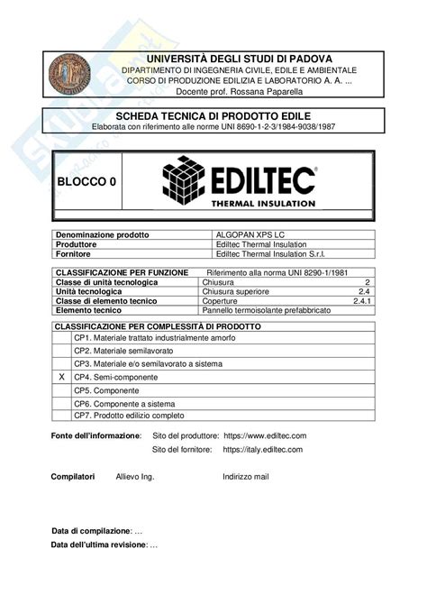 Scheda tecnica di un autoveicolo ad uso speciale