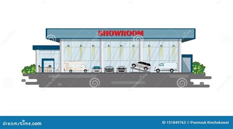 Illustrazione di un concessionario Subaru con auto in esposizione