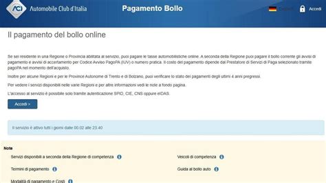 Screenshot del portale ACI con evidenziata la sezione per la verifica del bollo auto