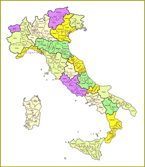 Mappa Italia con indicazione delle province e delle loro maggiorazioni IPT