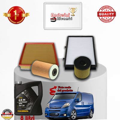 Componenti di un kit tagliando per Opel Vivaro