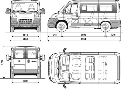 Schema delle dimensioni interne di un Fiat Ducato 9 posti