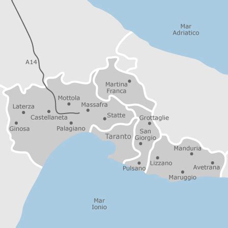 Mappa della provincia di Taranto con evidenziate le sedi