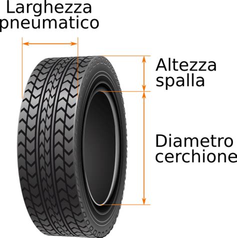 Schema che illustra le parti di un pneumatico con le relative misure