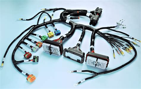 Close-up of a car's wiring harness and connectors