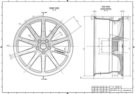 Schematic drawing of a car wheel with measurements