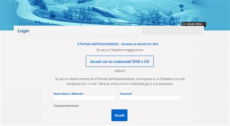 Screenshot del Portale dell'Automobilista