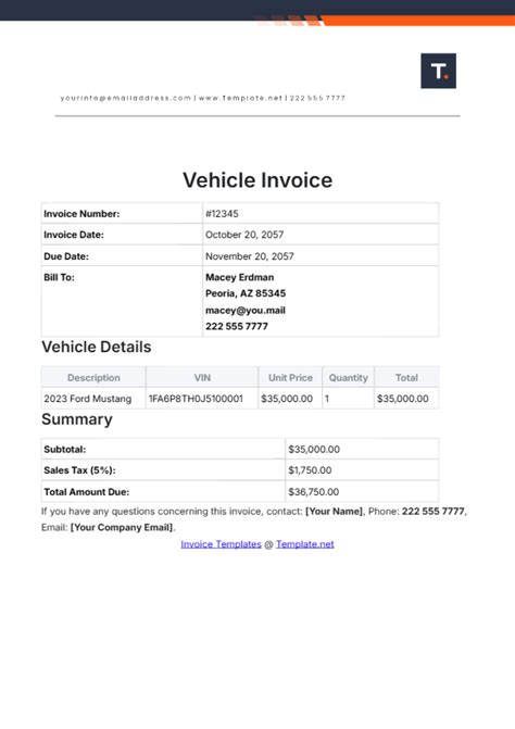 Invoice with car service details