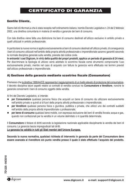 Esempio di certificato di garanzia per ricambi auto