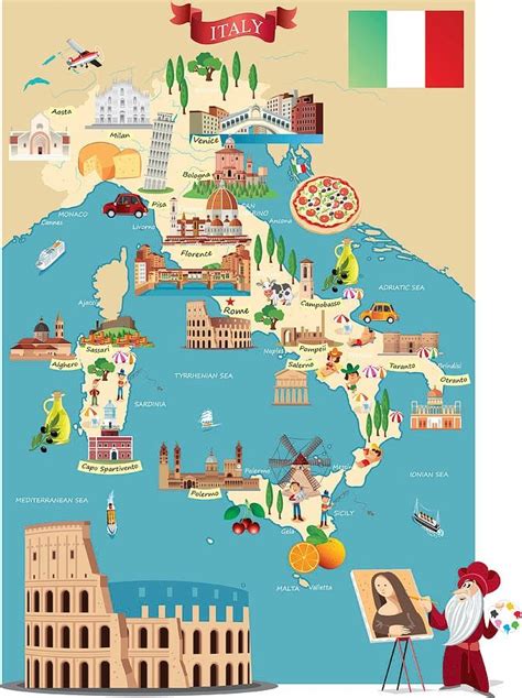 Mappa dell'Italia con indicazioni dei principali centri automobilistici storici e attuali