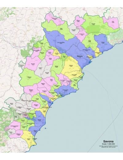 Mappa della provincia di Savona con indicati i punti di interesse