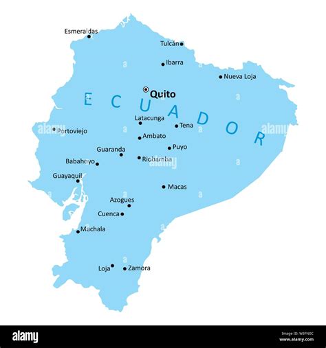Mappa delle principali città dell'Ecuador con sedi di autonoleggio