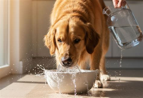 Cane che beve acqua durante una pausa di viaggio in auto