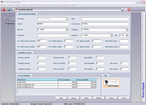 Screenshot di un software di gestione concessionaria