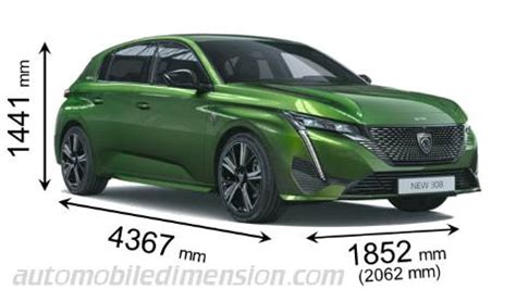 Confronto grafico tra le dimensioni di Peugeot 308 berlina e 308 SW