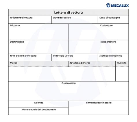 Immagine di una lettera di vettura con la dicitura 