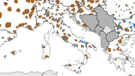 Mappa dell'Italia con indicazione delle Aree Urbane Funzionali (FUA)