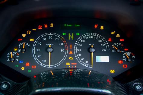 Warning lights on a car dashboard