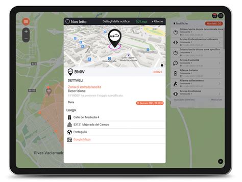 Interfaccia utente dell'app CarInfo con diverse opzioni di gestione veicoli