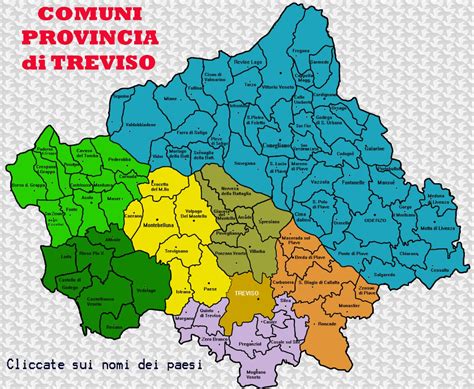 Mappa della provincia di Treviso con punti di interesse per i motociclisti