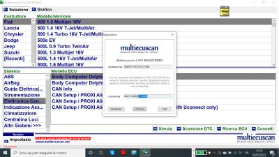 Interfaccia di un software diagnostico automobilistico (es. Multiecuscan)