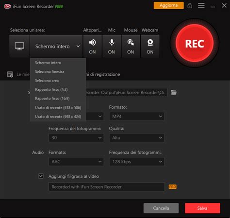 Schermata di un software di registrazione schermo su PC