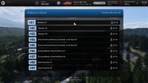 Schermata di selezione cerchi online