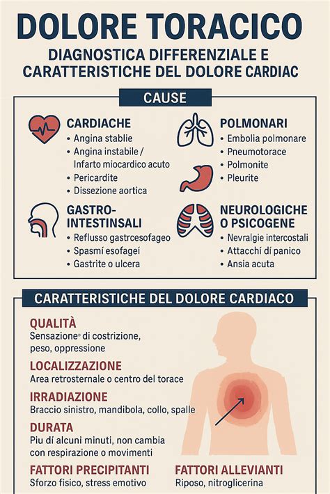 Infografica che elenca i principali esami diagnostici per dispnea e dolore toracico.