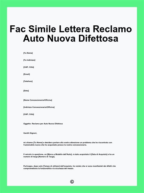 Schema che illustra i passaggi per un reclamo auto difettosa